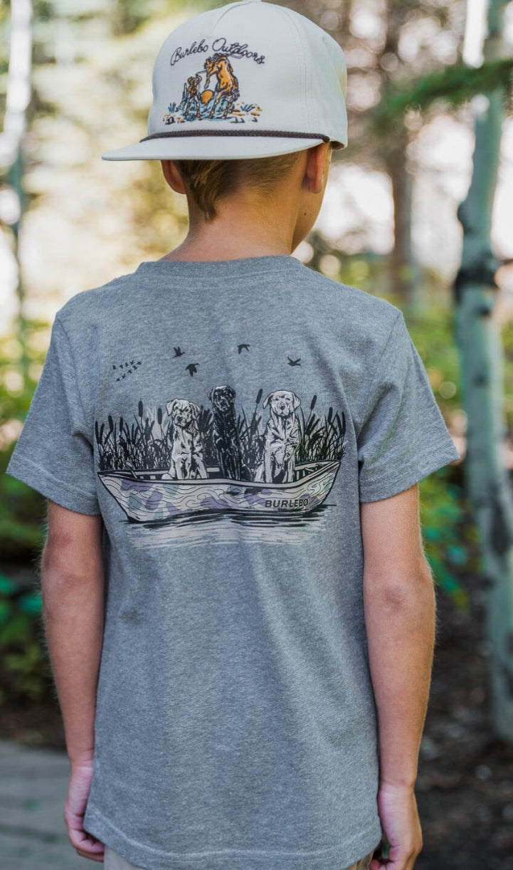 Youth Tee - Dogs on Boat - SS - Dark Heather Grey