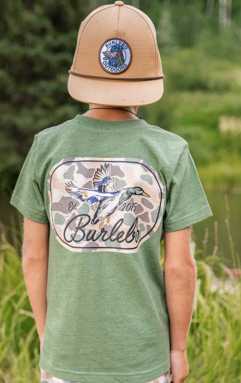 Burlebo Youth Tee - Ducks Flying In - SS - Heather Olive