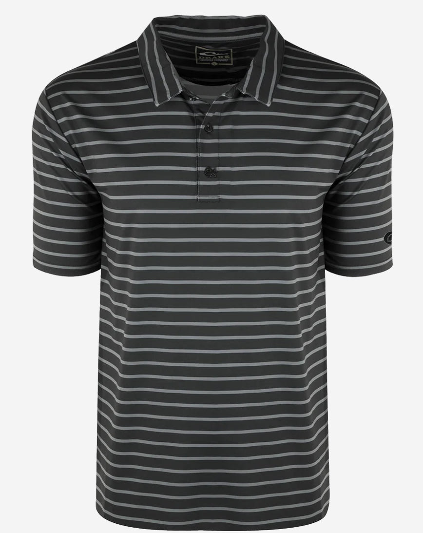 Drake Performance Stretch Striped Polo S/S Caviar Black / Castlerock