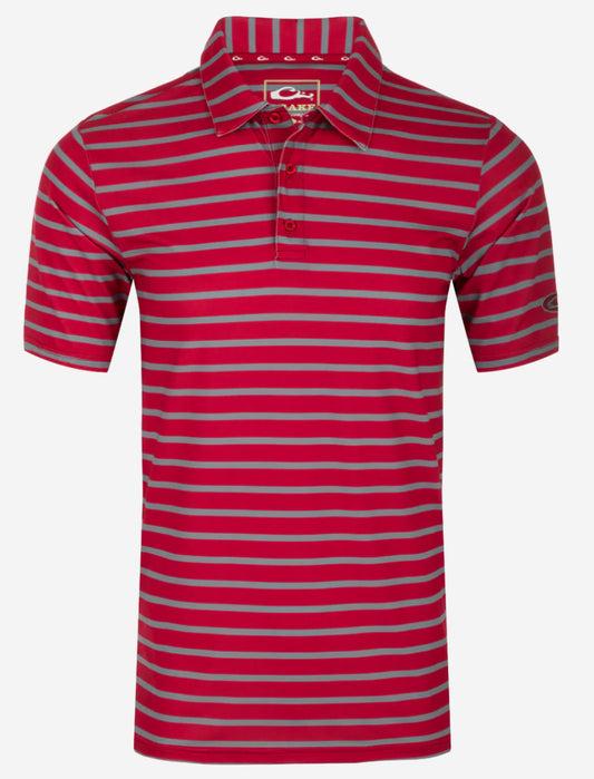 Drake Performance Stretch Striped Polo S/S Chili Red/Castlerock