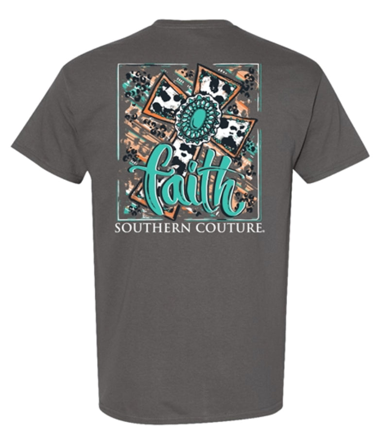 SC Classic Faith Cowprint Cross - Charcoal