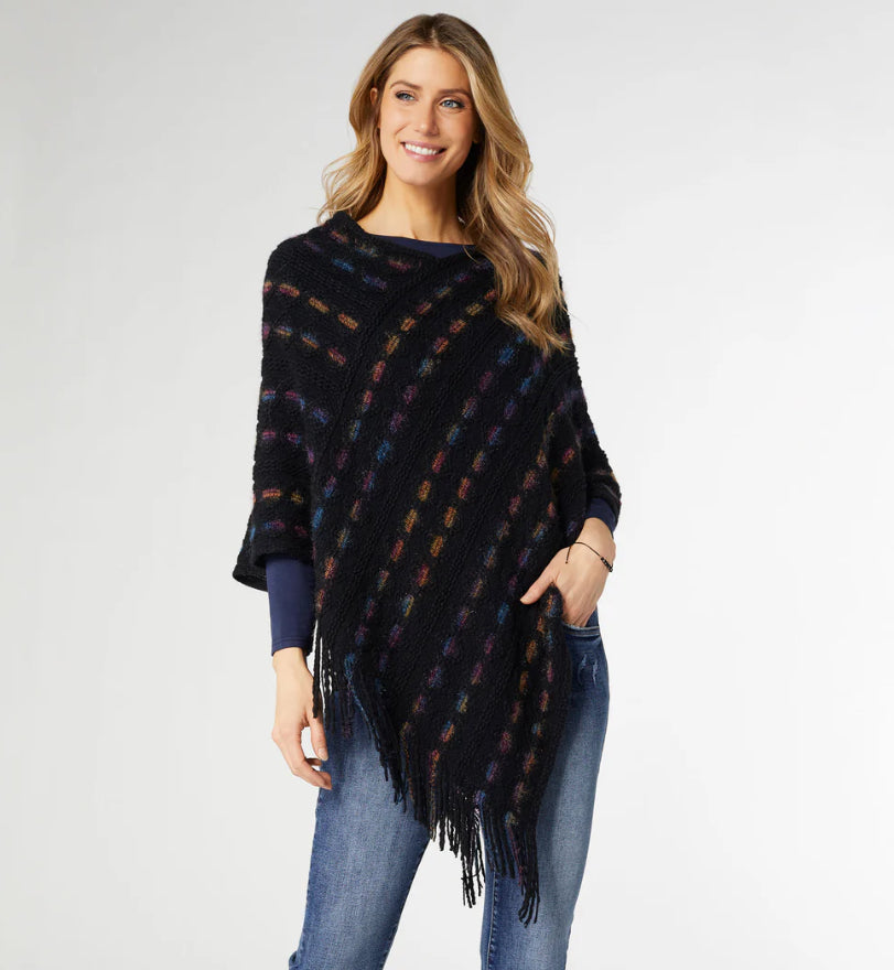 Coco+Carmen Emily Brushed Poncho With Fringe - Black Multi