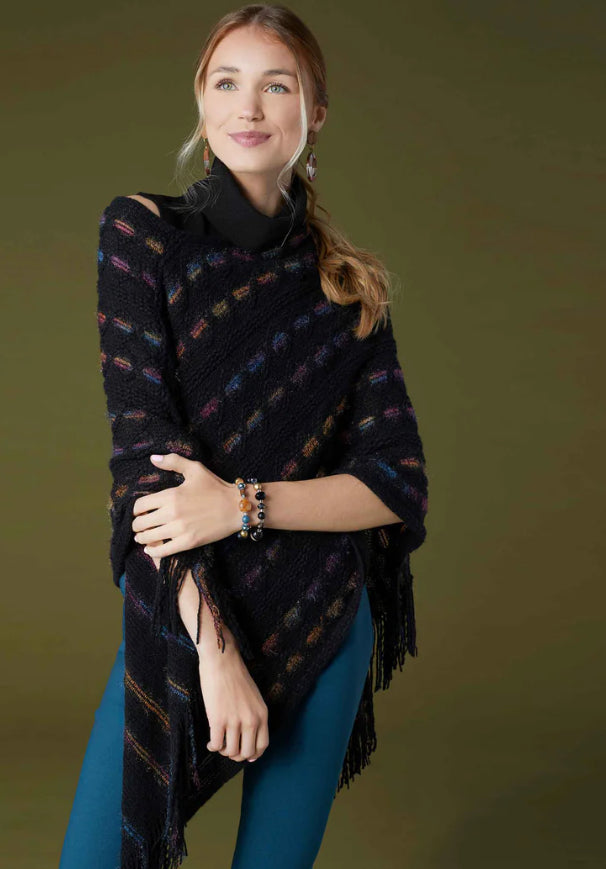 Coco+Carmen Emily Brushed Poncho With Fringe - Black Multi