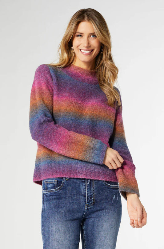 Coco+Carmen Rachel Fuzzy Ombré Sweater - Magenta Ombré