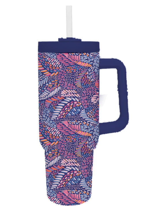 Mary Square To Go Tumbler 30oz Mosaic Meadow Blue