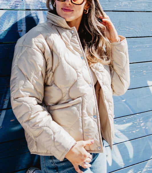 Katydid Soft Tan Button Up Quilted Puffer Jacket