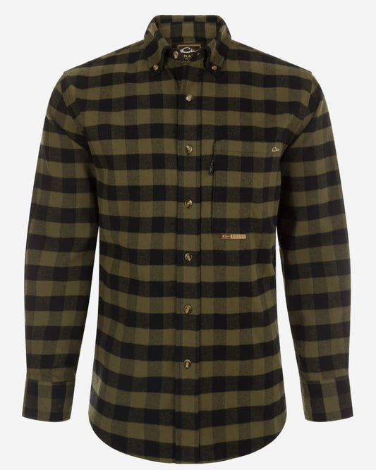 Drake Autumn Brushed Twill Buffalo Plaid Shirt L/S Kalamata Olive