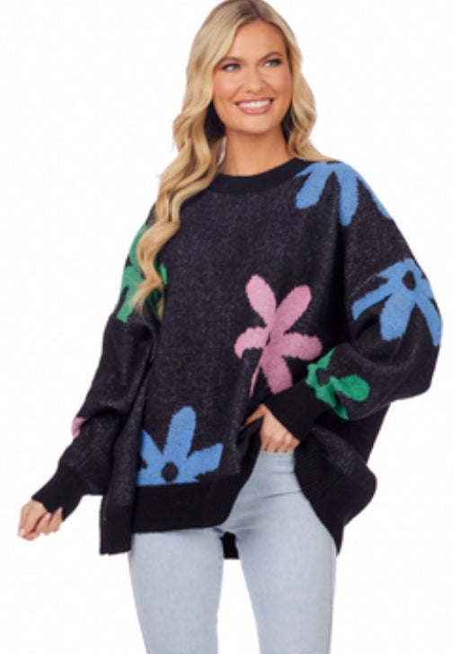 Mudpie Jadie Floral Sweater Black