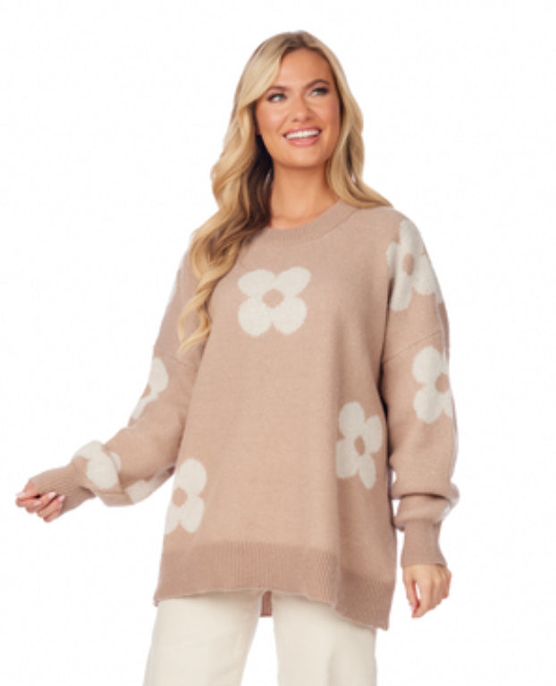 Mudpie Jadie Floral Sweater Tan