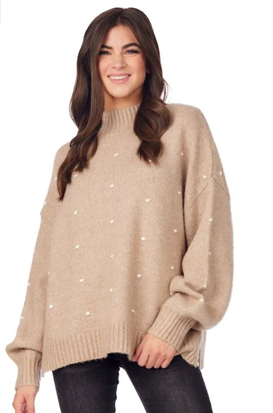 Mudpie Novie Pom Pom Sweater Tan