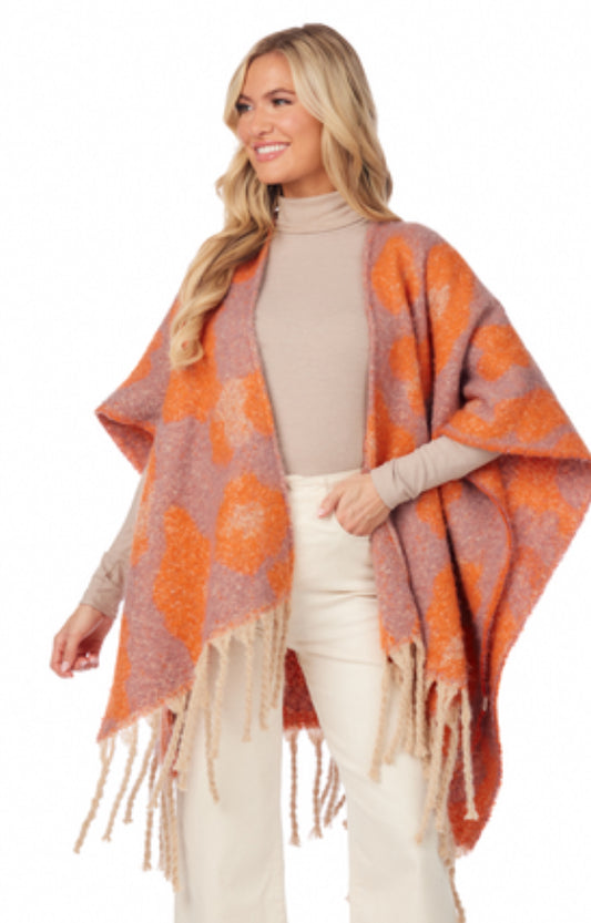 Mudpie OverSize Leopard Poncho  Orange