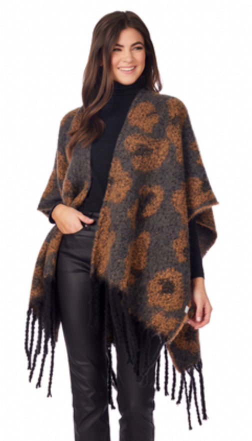 Mudpie OverSize Leopard Poncho  Gray