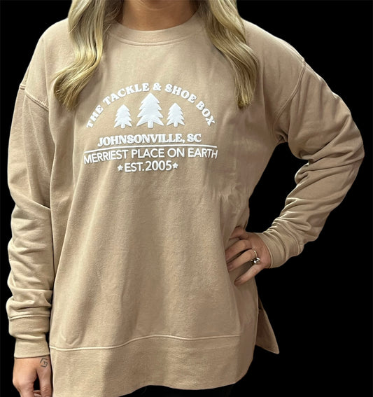 Jadelynn Brooke Christmas Location Johnsonville SC Crew Neck Sweatshirt Latte