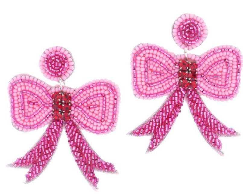 Jane Marie Multi Pink Beaded Post And Bow With Red Crystal Accents