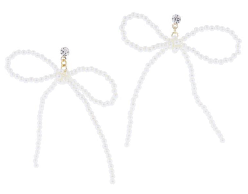 Jane Marie Mini Clear Crystal Post And Thin Pearl Beaded Bow