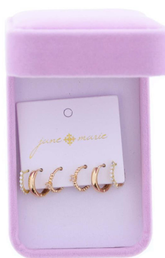 Jane Marie Set Of 3 assorted Huggie Earrings