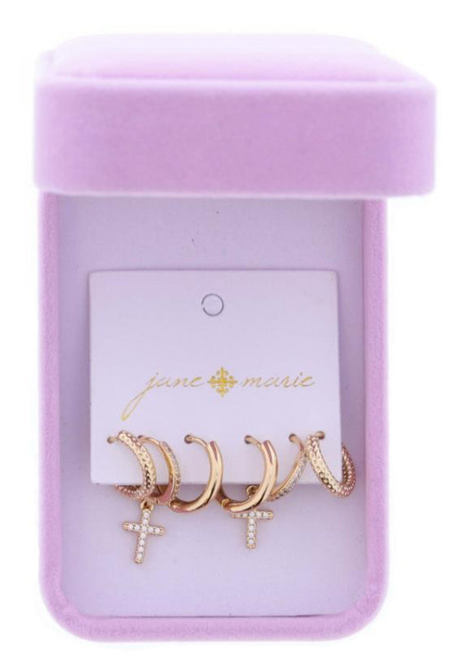 Jane Marie Set Of 3 Huggie Earrings