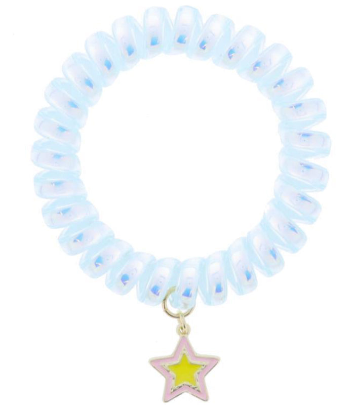 Jane Marie Aqua Iridescent Spiral Band With Light Pink And Yellow Enamel Star