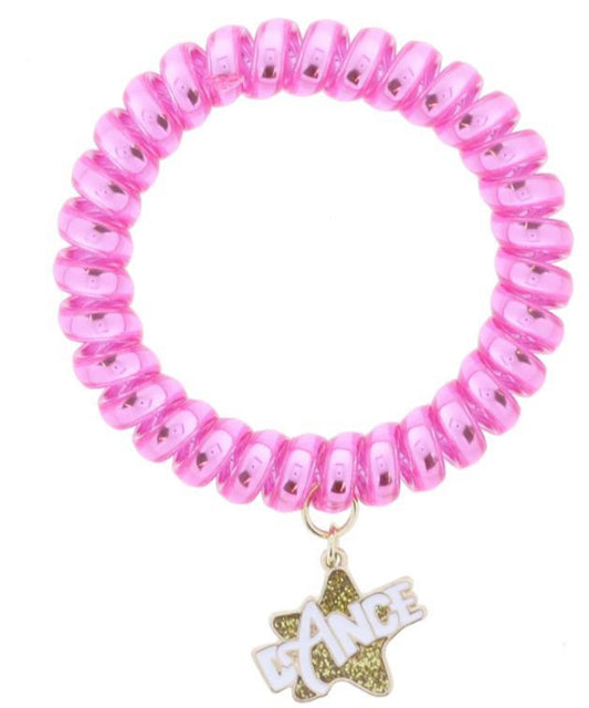 Jane Marie Hot Pink Iridescent Spiral Band with Gold Glitter and White Enamel “Dance” Star