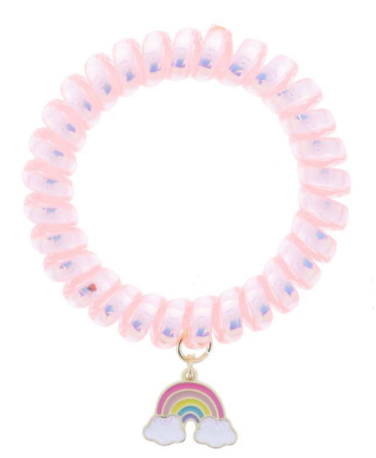 Jane Marie Peachy Pink Iridescent Spiral Band With Multi And Iridescent Glitter Enamel Rainbow