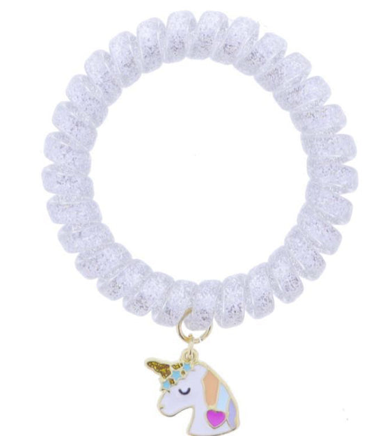 Jane Marie Silver Glitter Spiral Band With White, Multi, Gold Glitter Enamel Unicorn