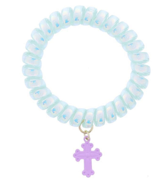 Jane Marie Mint Iridescent Spiral Band With Lavender Dipped Decorative Cross