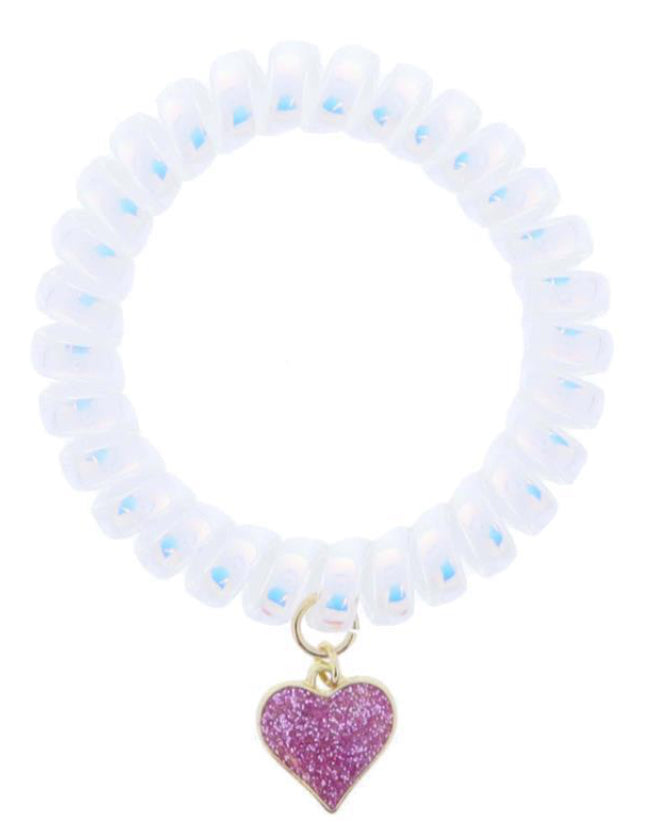 Jane Marie Iridescent Spiral Band With Pink Glitter Enamel Heart