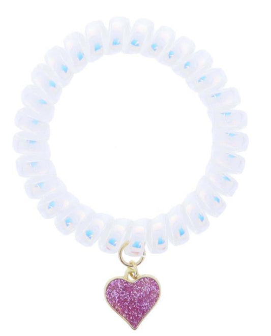 Jane Marie Iridescent Spiral Band With Pink Glitter Enamel Heart