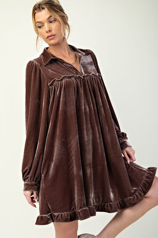 Easel Mocha Plus Size Velvet Ruffle Bottom Dress