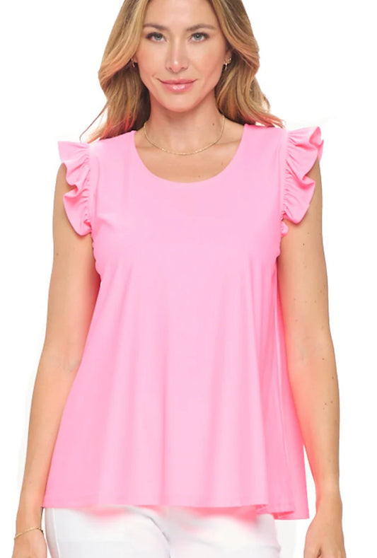 Aryeh Regina Ruffle Cap Sleeve Swing Top Bubble Gum