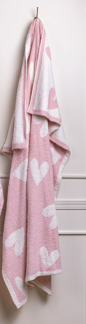 Mudpie Valentines Chenille Blanket Pink W/White Hearts