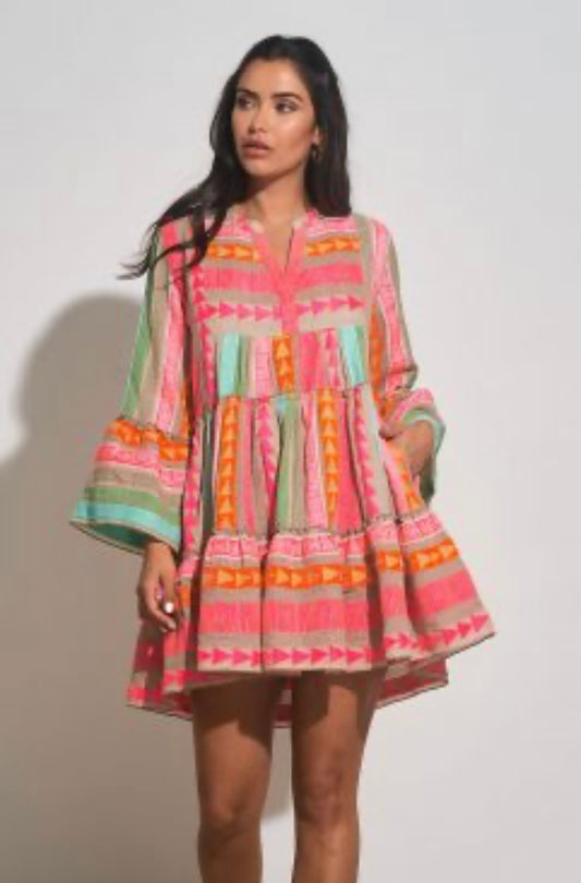 Elan Neon Multi Dress A Line W L/S