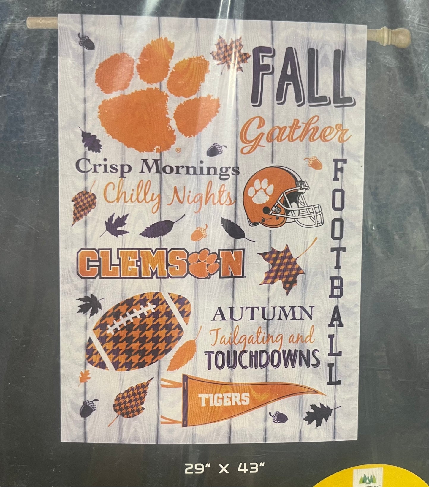 Evergreen Clemson Moire Fall Seasonal  Large Flag