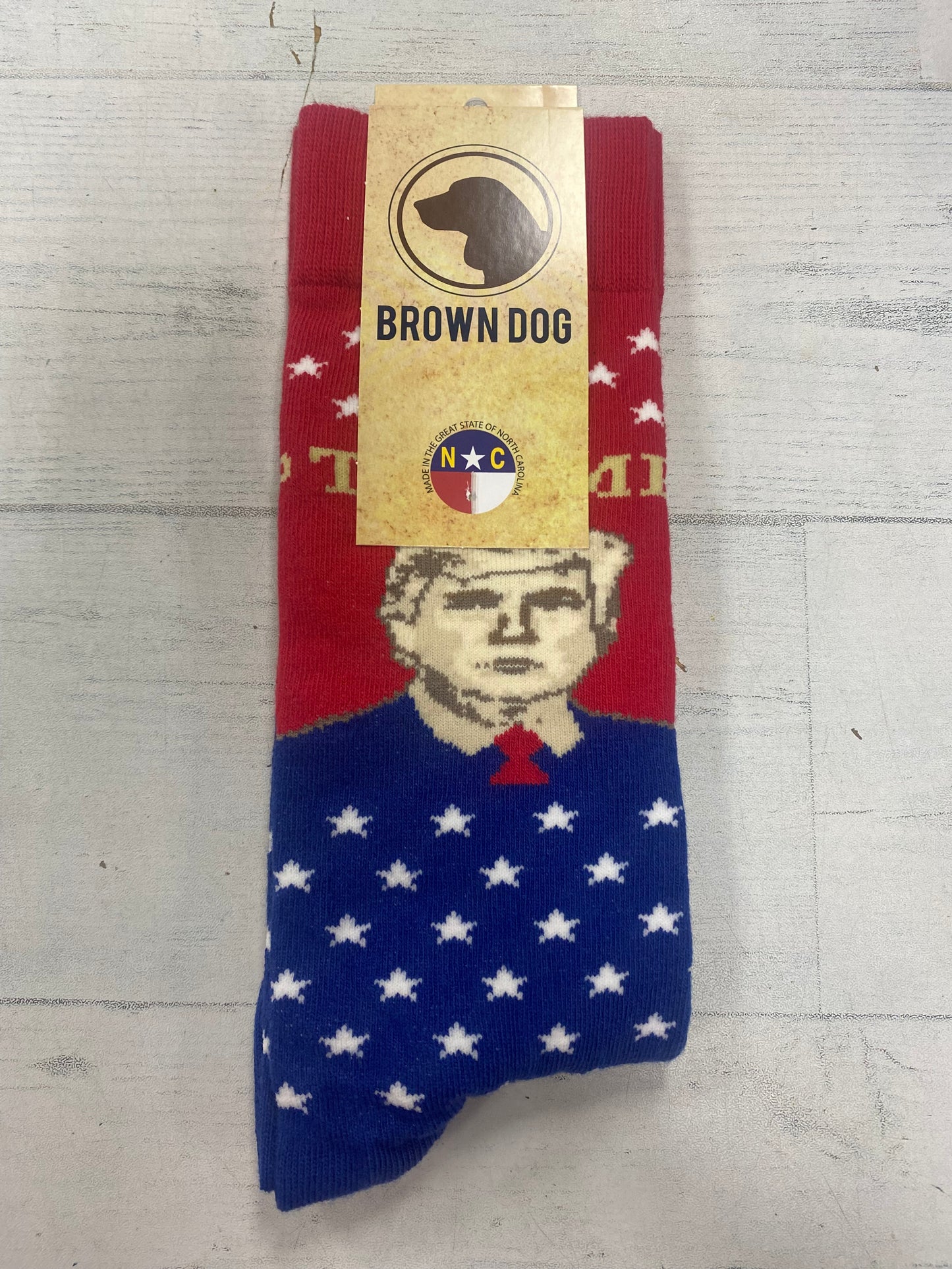 Brown Dog Socks Trump Portrait Red/White/Blue 16160