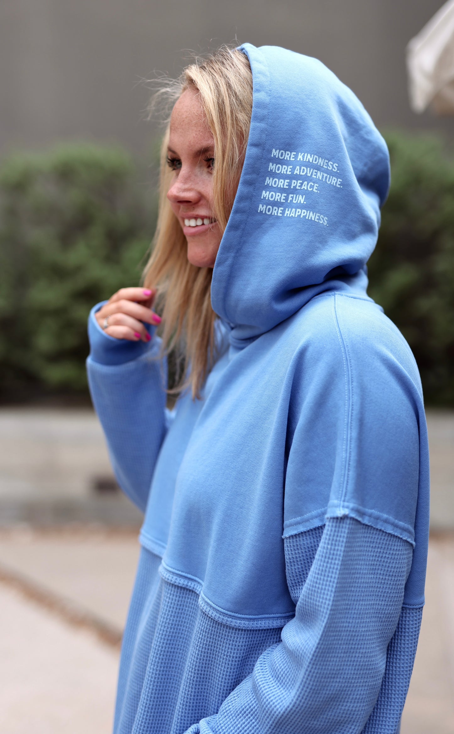 Jadelynn Brooke Hidden Message Oversized Waffle Hoodie More Kindness Cobalt Blue